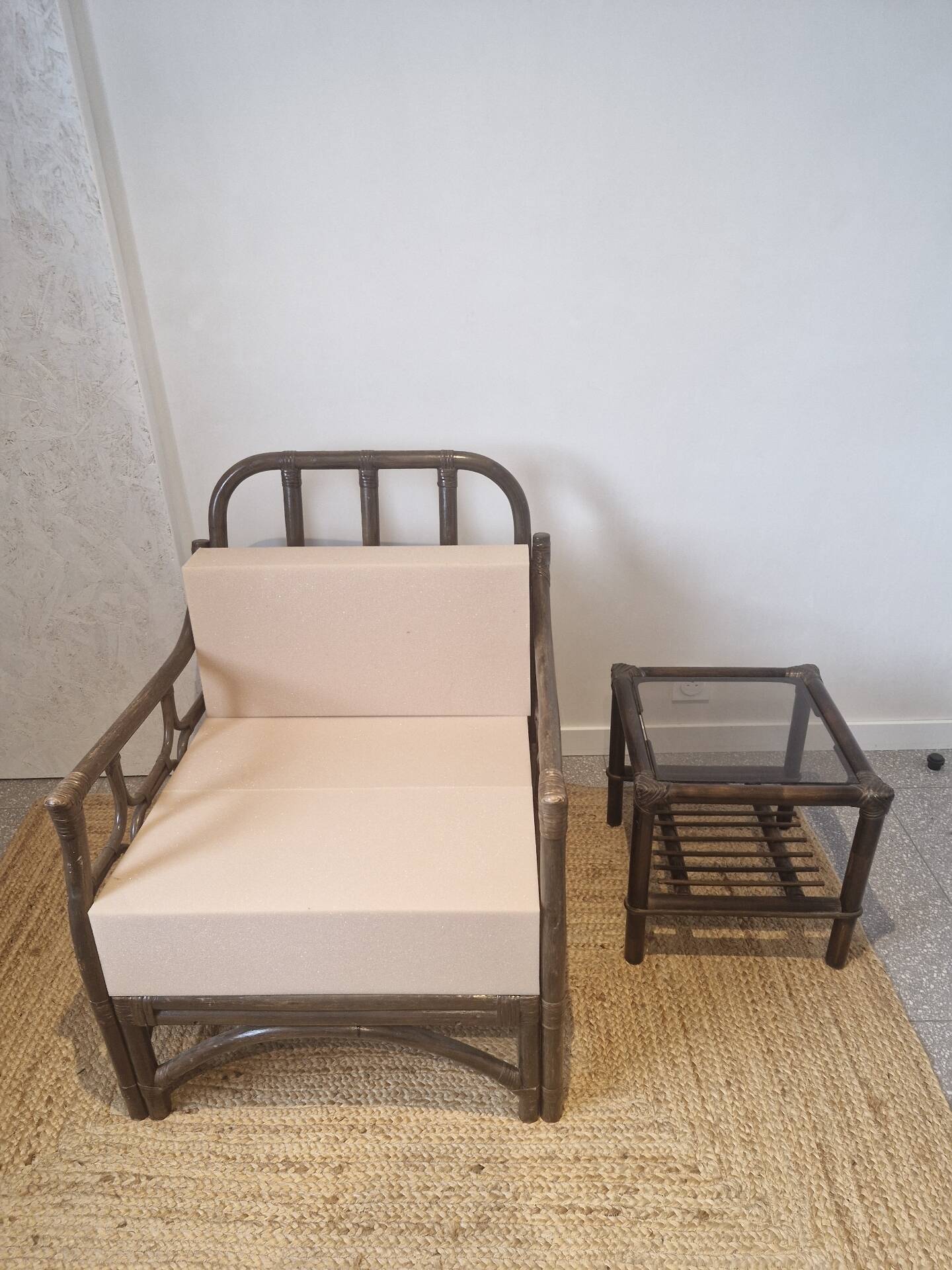 Rattan armchair and table