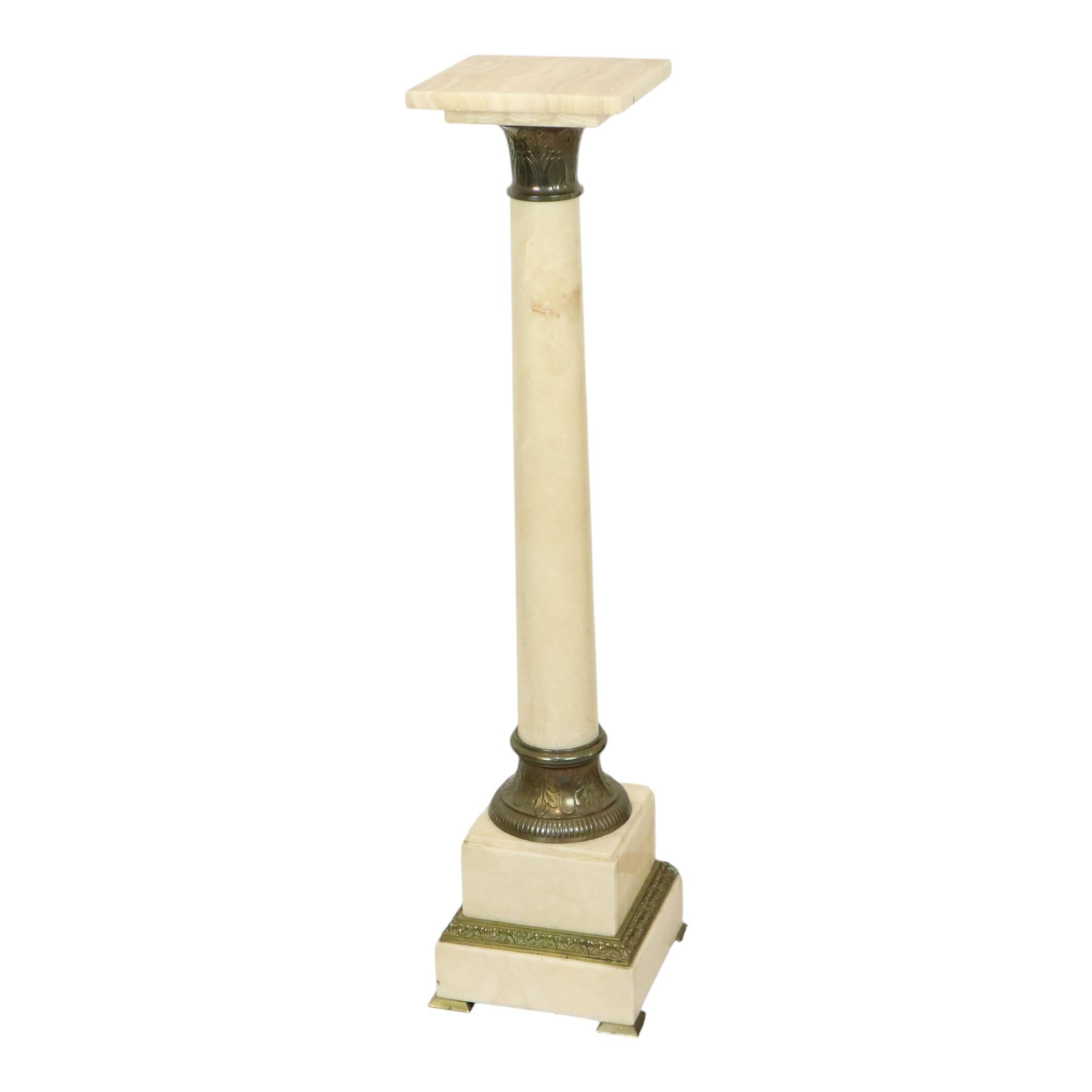 Antique Column Pedestal Onyx Marble and Bronze 19th Century 115cm