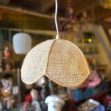 Vintage woven straw bell pendant light