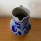 Antique Blue Stoneware Pitcher Deco Flowers 2 Liters Vintage