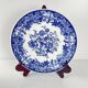 Set of 10 blue earthenware dessert plates with floral and bird decoration