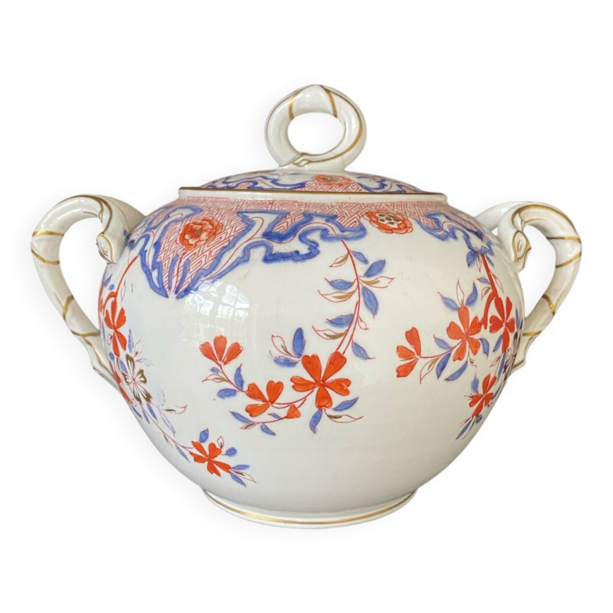 Large antique Sarreguemines Minton porcelain sugar bowl