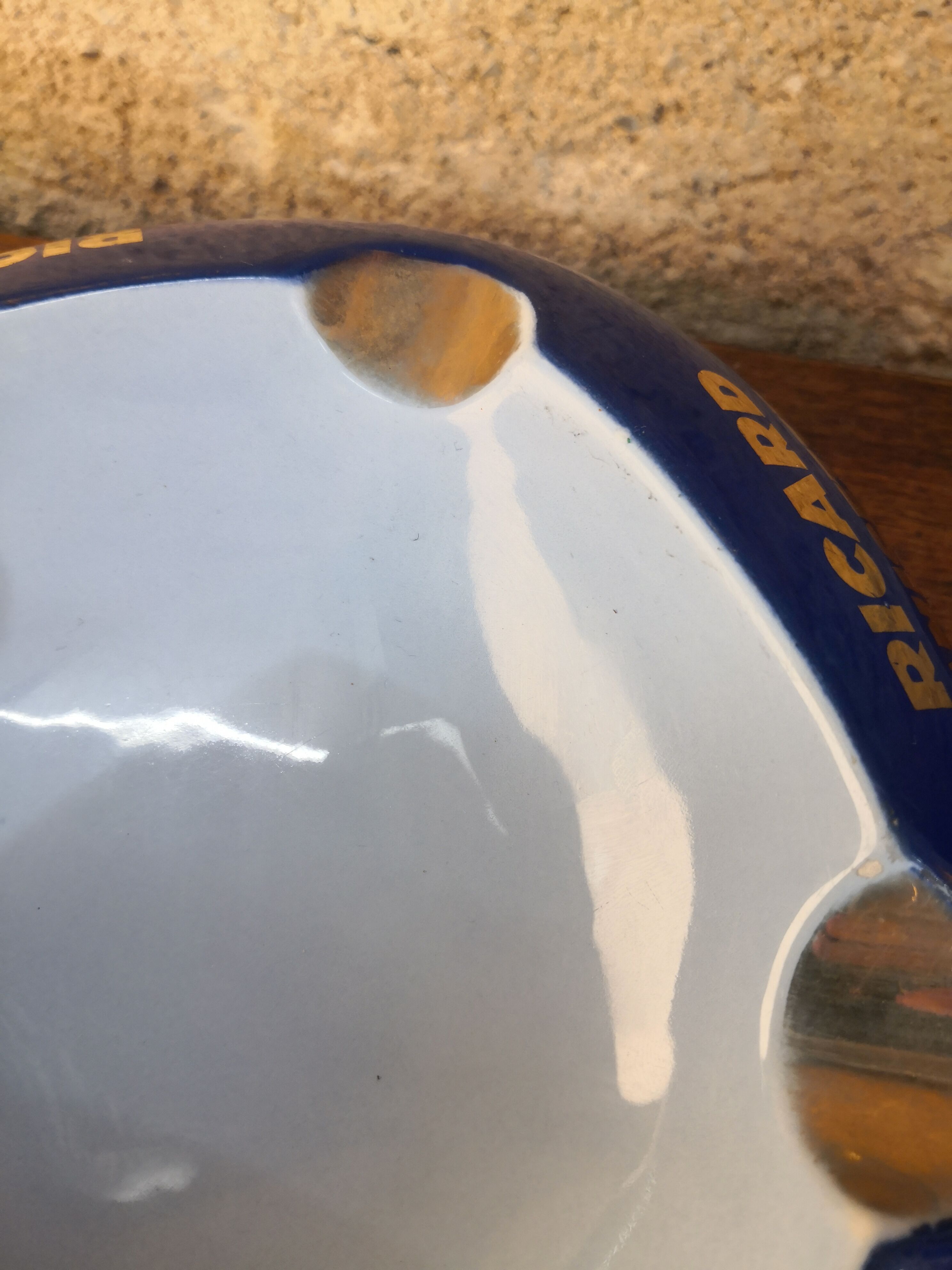 blue and gold Ricard advertising ashtray, ceramic