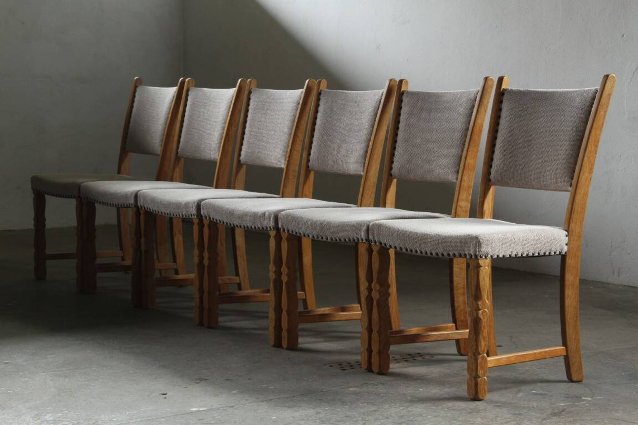 Set of six vintage Danish oak dining chairs, Henning Kjærnulf style, 1960s