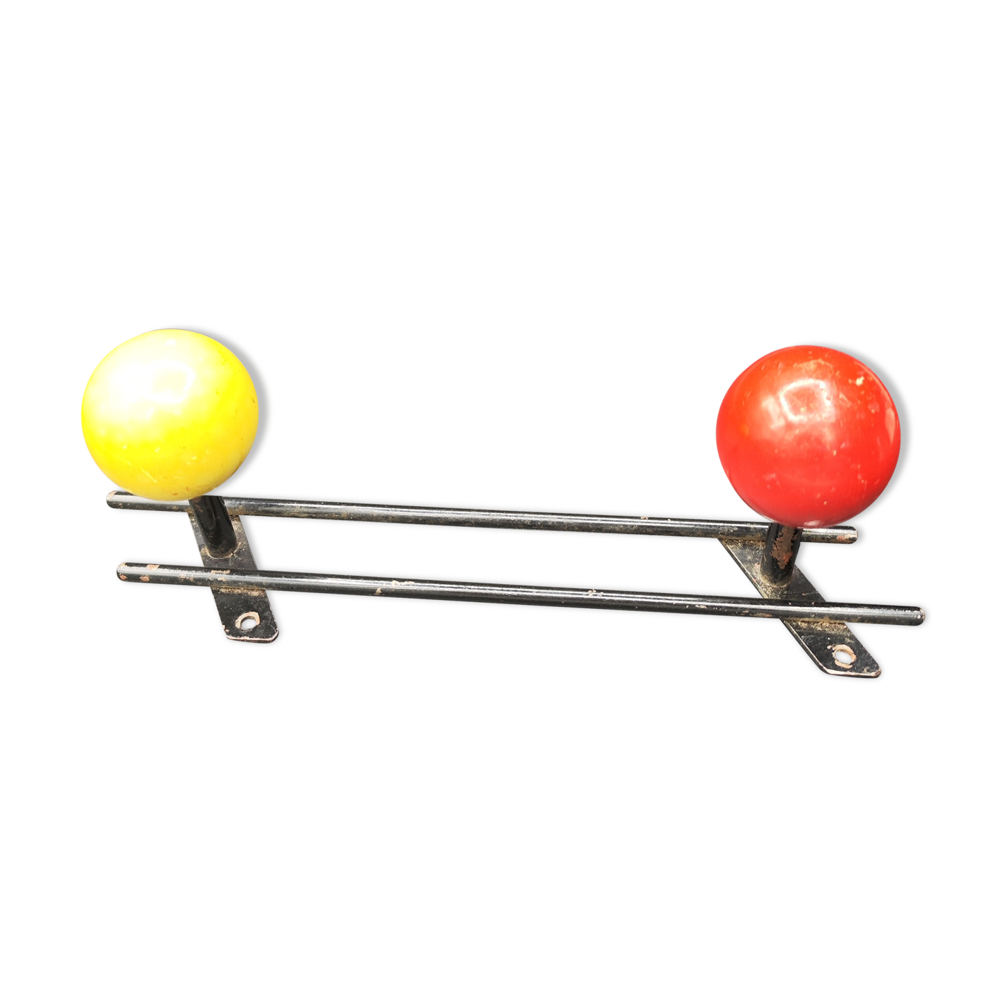 Vintage coat rack hook two colorful balls 60s