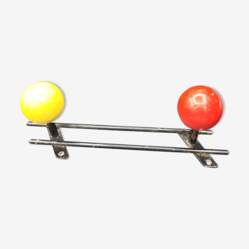 Vintage coat rack hook two colorful balls 60s