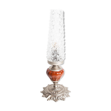 Lampe de table ou  de chevet de 1960 céramique verre métal argenté