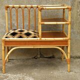 70s rattan telephone bench