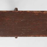 Mid-century rustic bench in brown painted wood, France ca. 1890