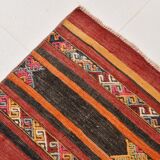3x10 Red & Black Striped Kilim Runner Rug, 90x309Cm