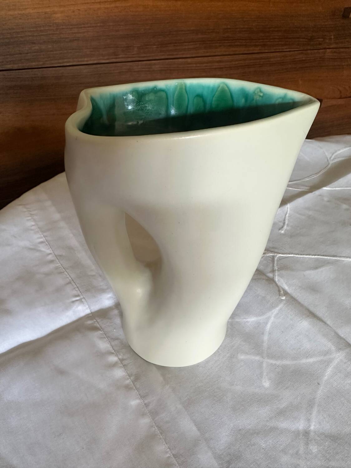 Two-Tone Matte Ceramic Pitcher / Organic Glazed Vintage G. Jouve P.