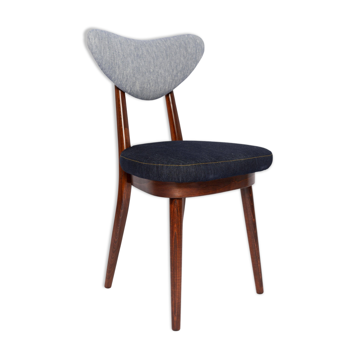 Heart-shaped chair in light and dark blue denim, mid-century style, Europe, 1960s.