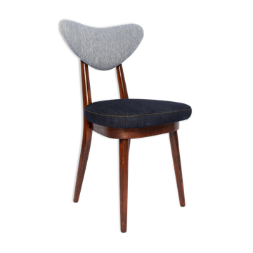 Heart-shaped chair in light and dark blue denim, mid-century style, Europe, 1960s.