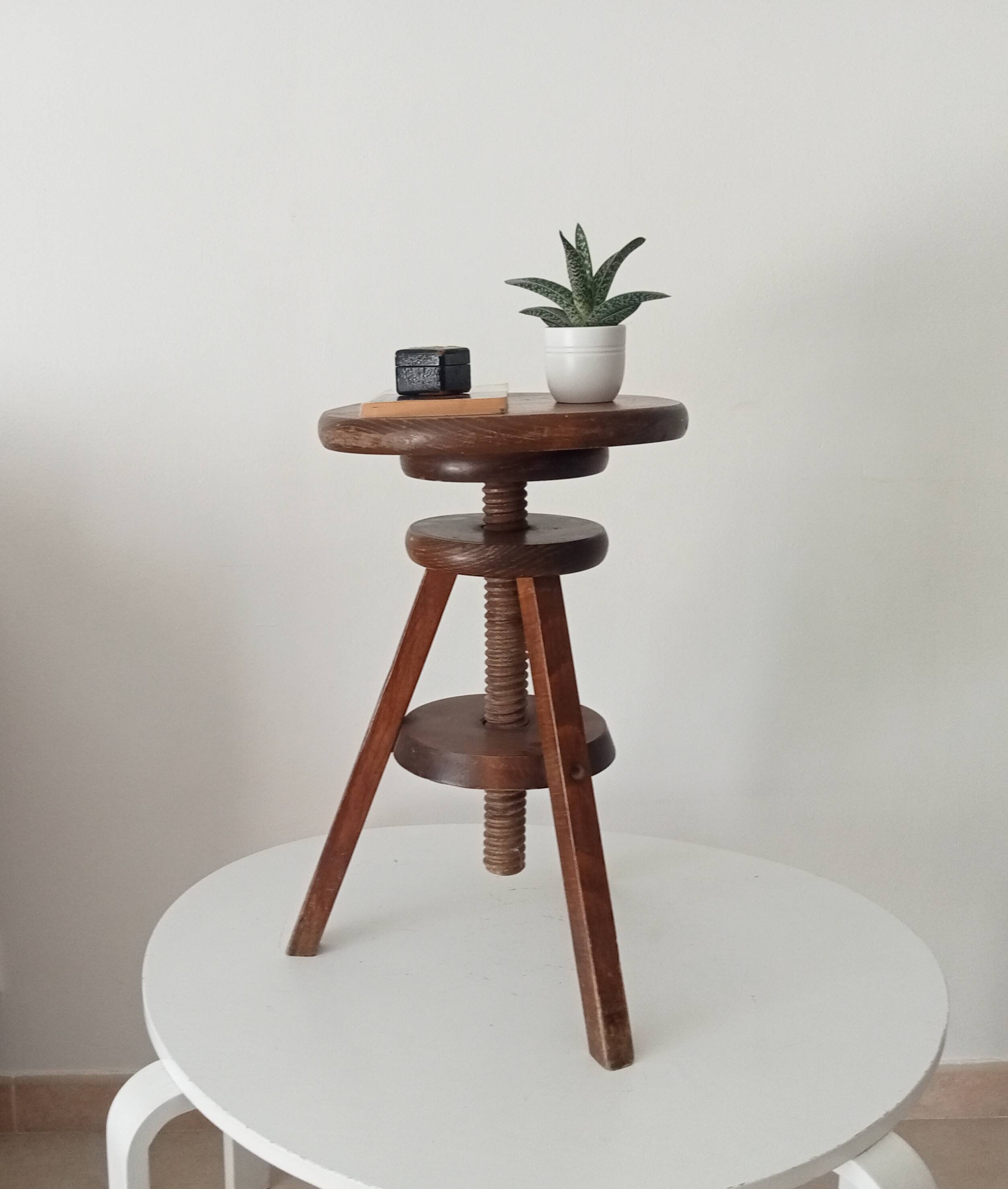 Tabouret de peintre vintage en bois massif