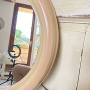 Round Beige and Coral Plastic Wall Mirror from the 70s-80s