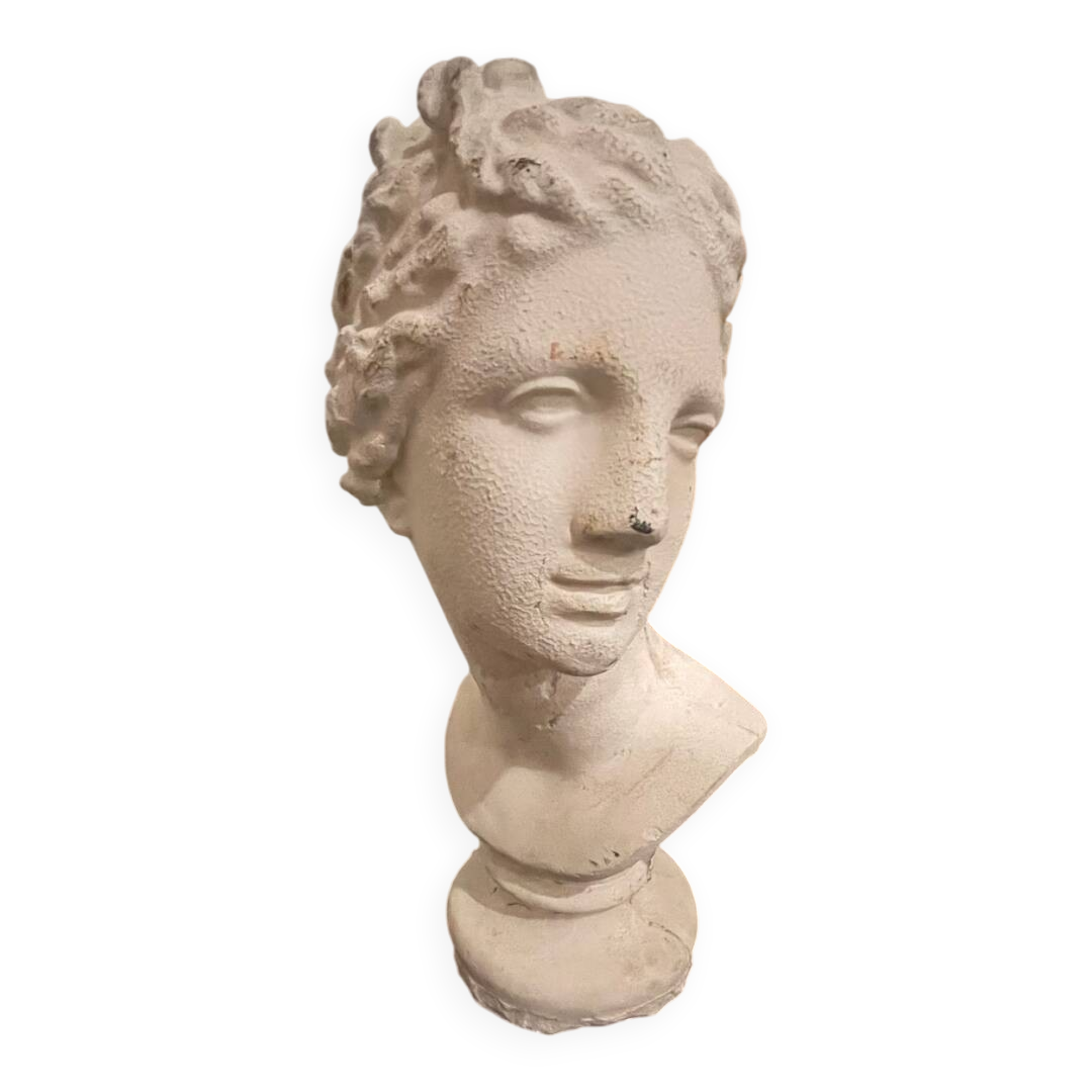 Half 20th-century plaster bust of an antique woman.