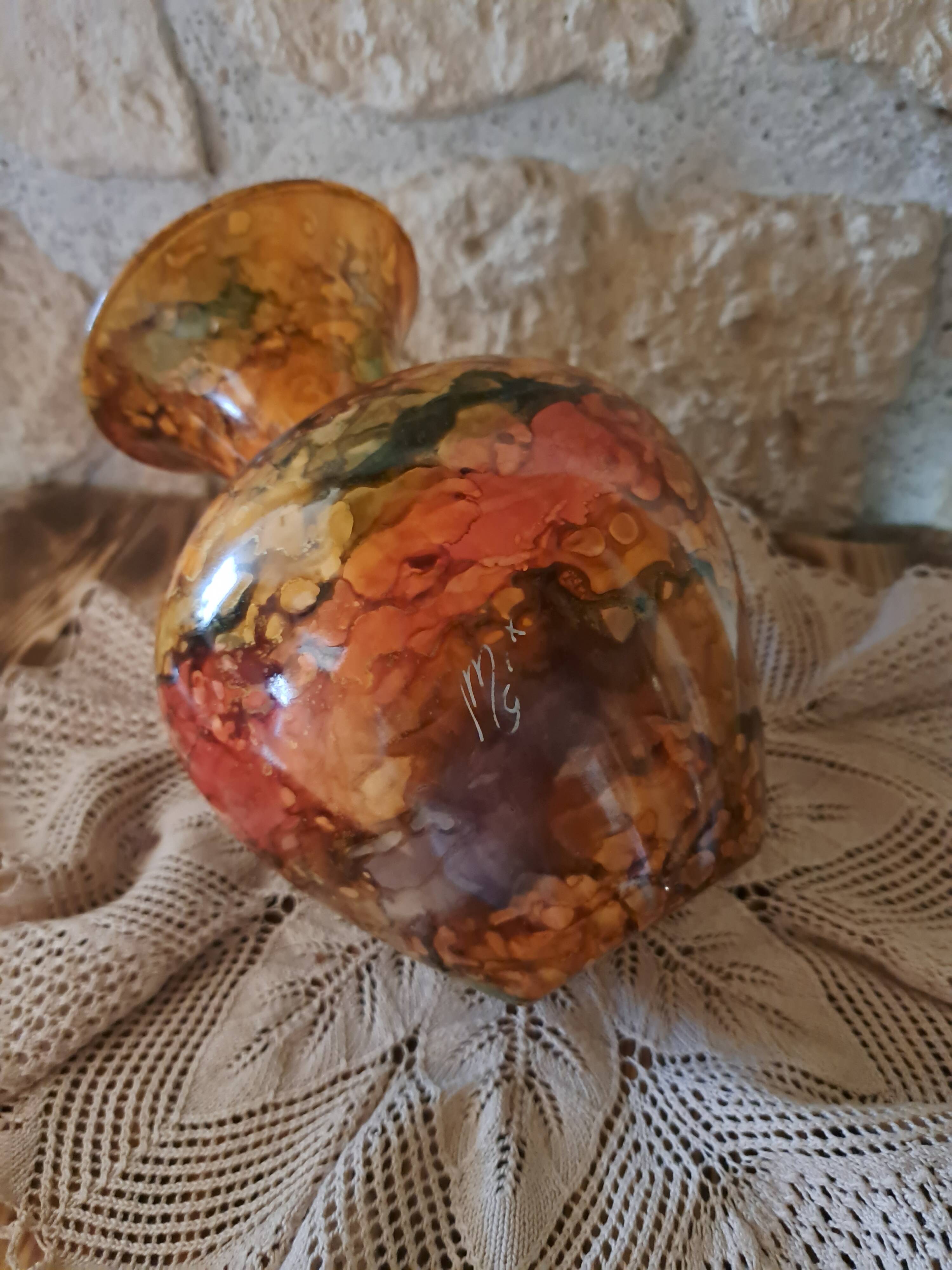 Jean Noël Bouillet vase lacquer on glass Mistigri Chapoutier