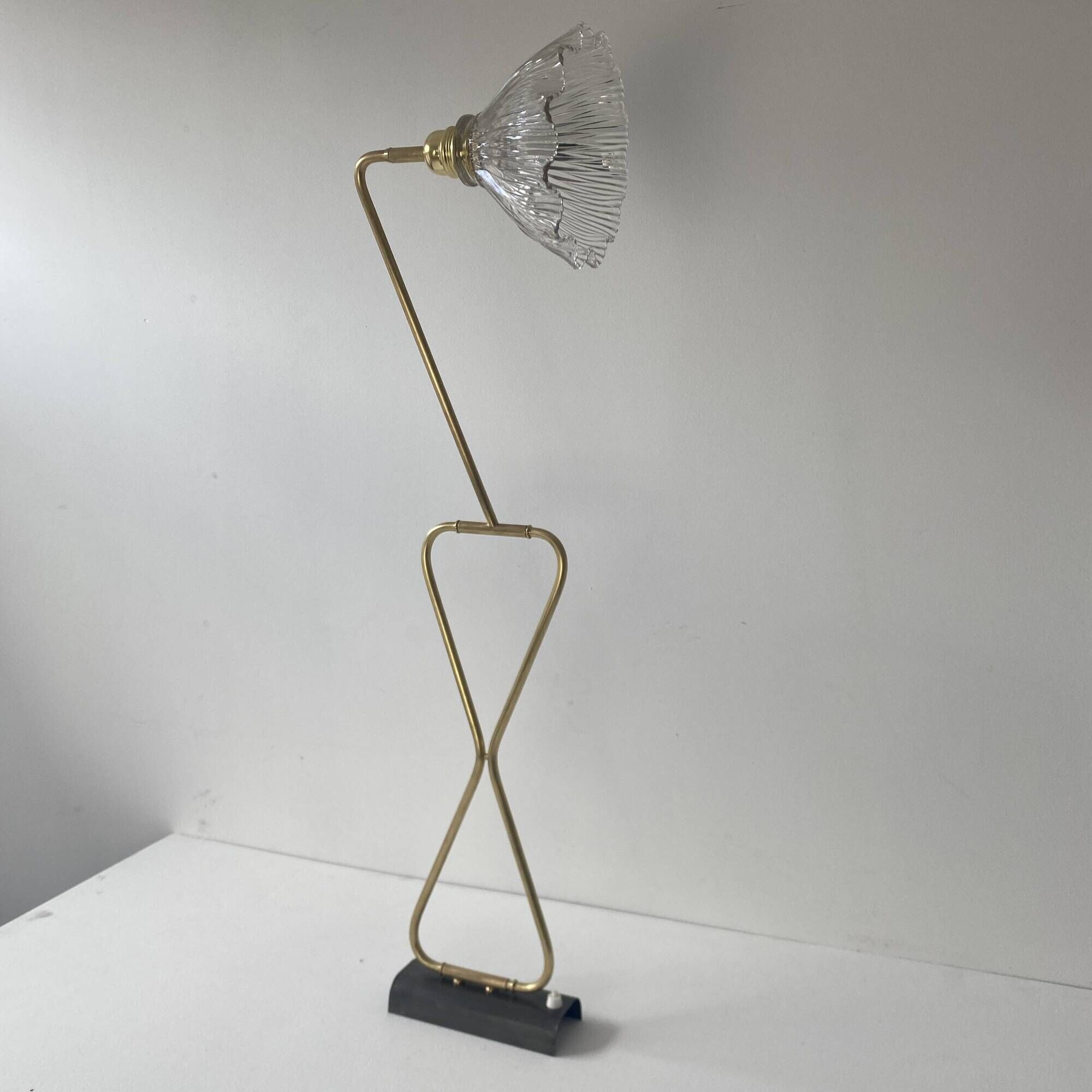 Old brass and prismatic glass xxl stem lamp