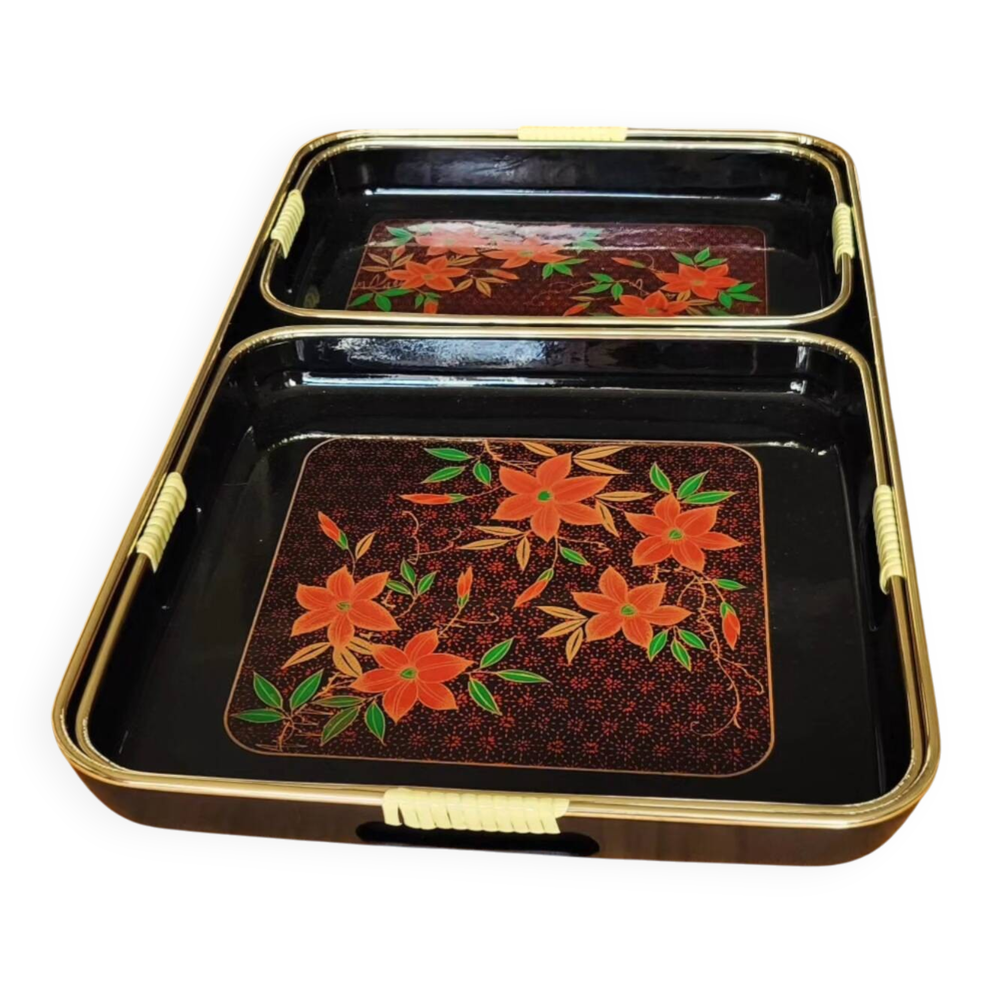 Set of Three Japanese Lacquered Plastic Trays ESIA 1970s