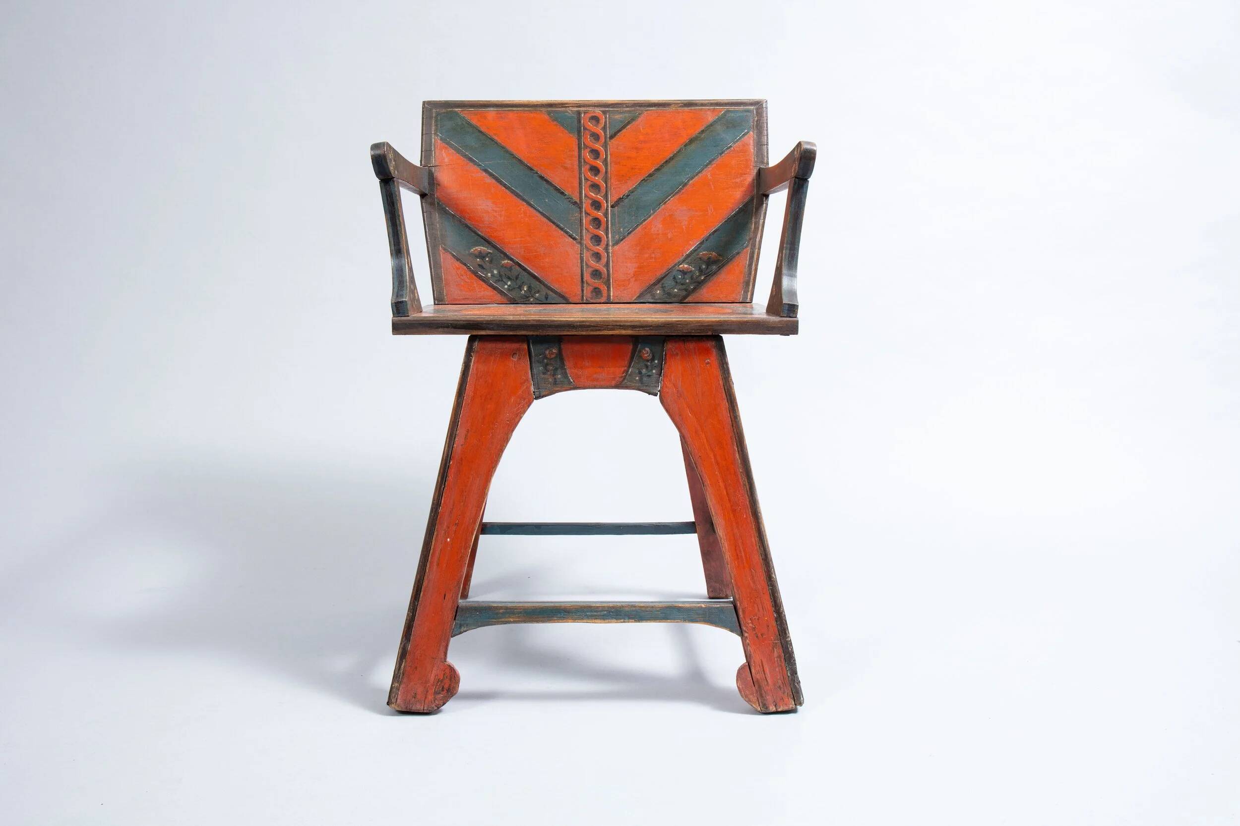 Pine chair from the 1940s with recent trompe l'oeil paint.