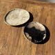 Small pocket tray or dish in black and beige petrified wood D20.5 -3317