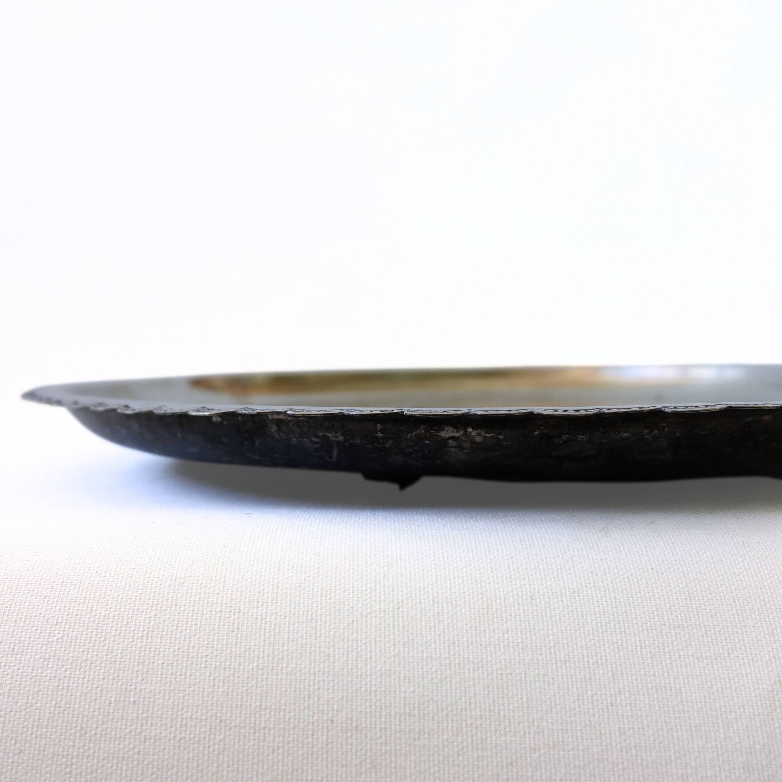 Unique Antique silver plated tray with small round feet and stunning engravings: BA from Sweden lat