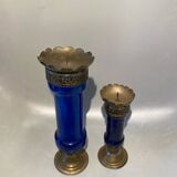 Paire de bougeoirs orientaux en verre bleu cobalt