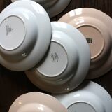 6 mismatched deep plates pairs Digoin Sarreguemines red blue pink