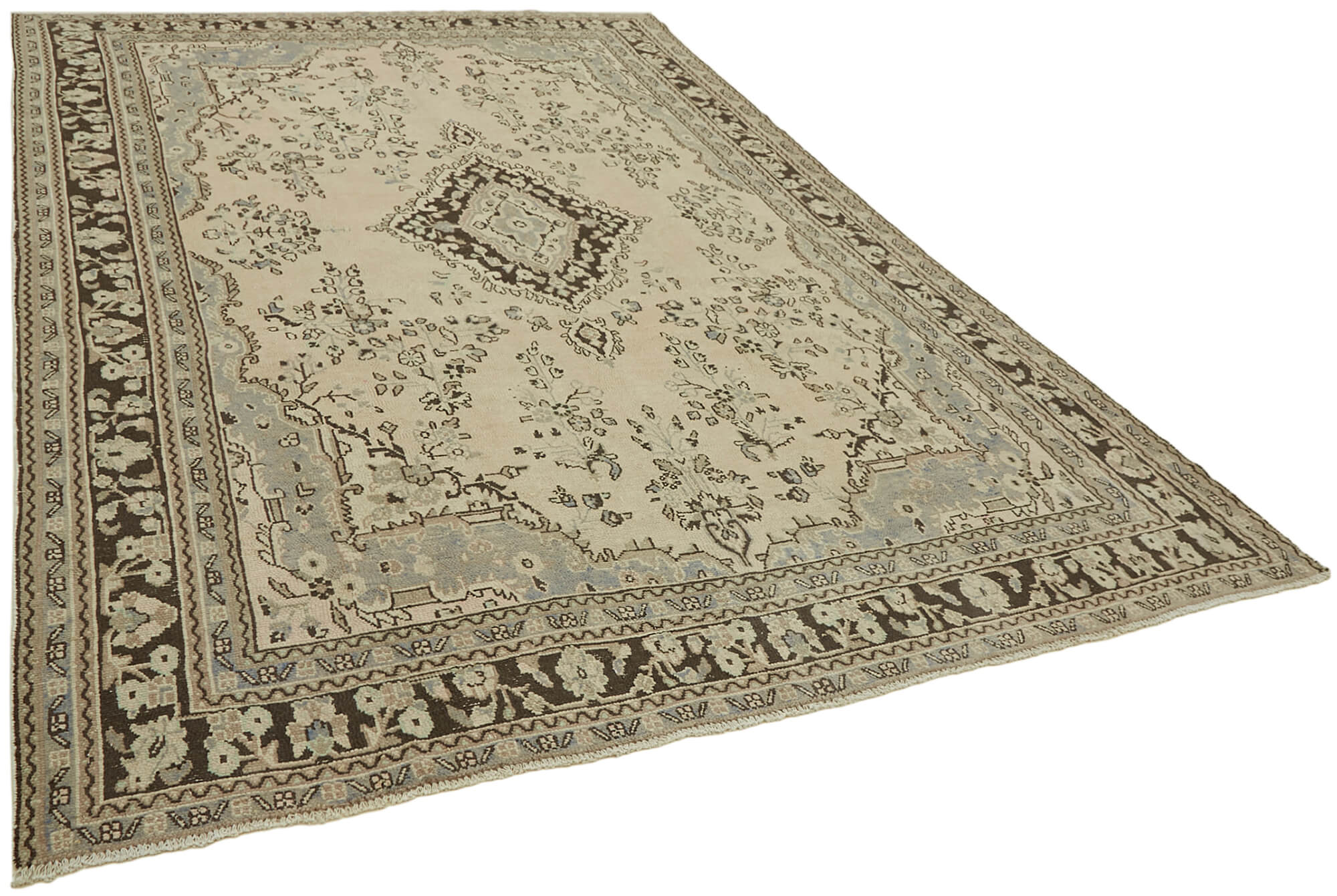 Hand-knotted persian vintage 1970s 246 cm x 346 cm beige wool carpet