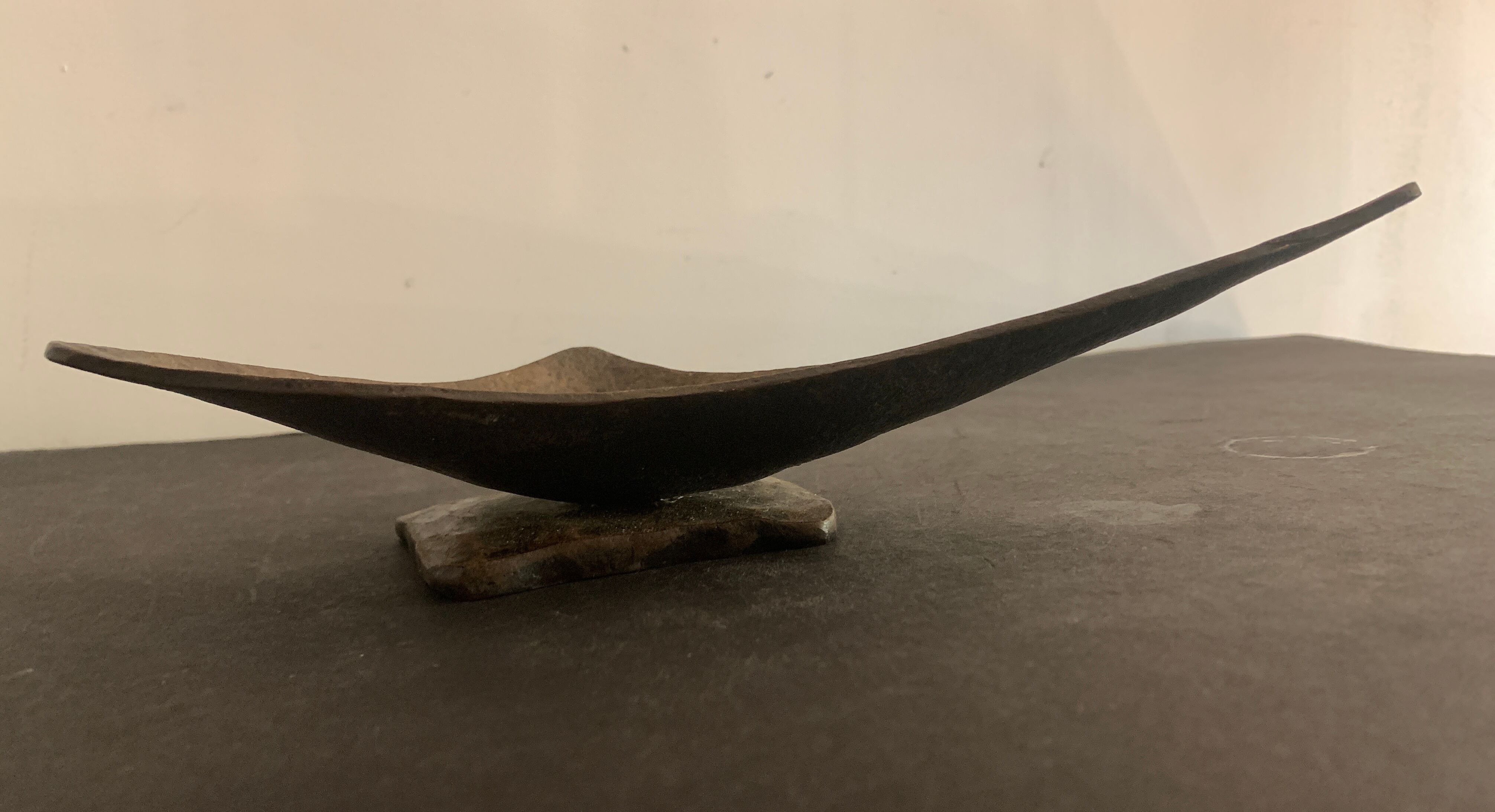 Brutalist metal ashtray or empty pocket signed R. Roux, 1950