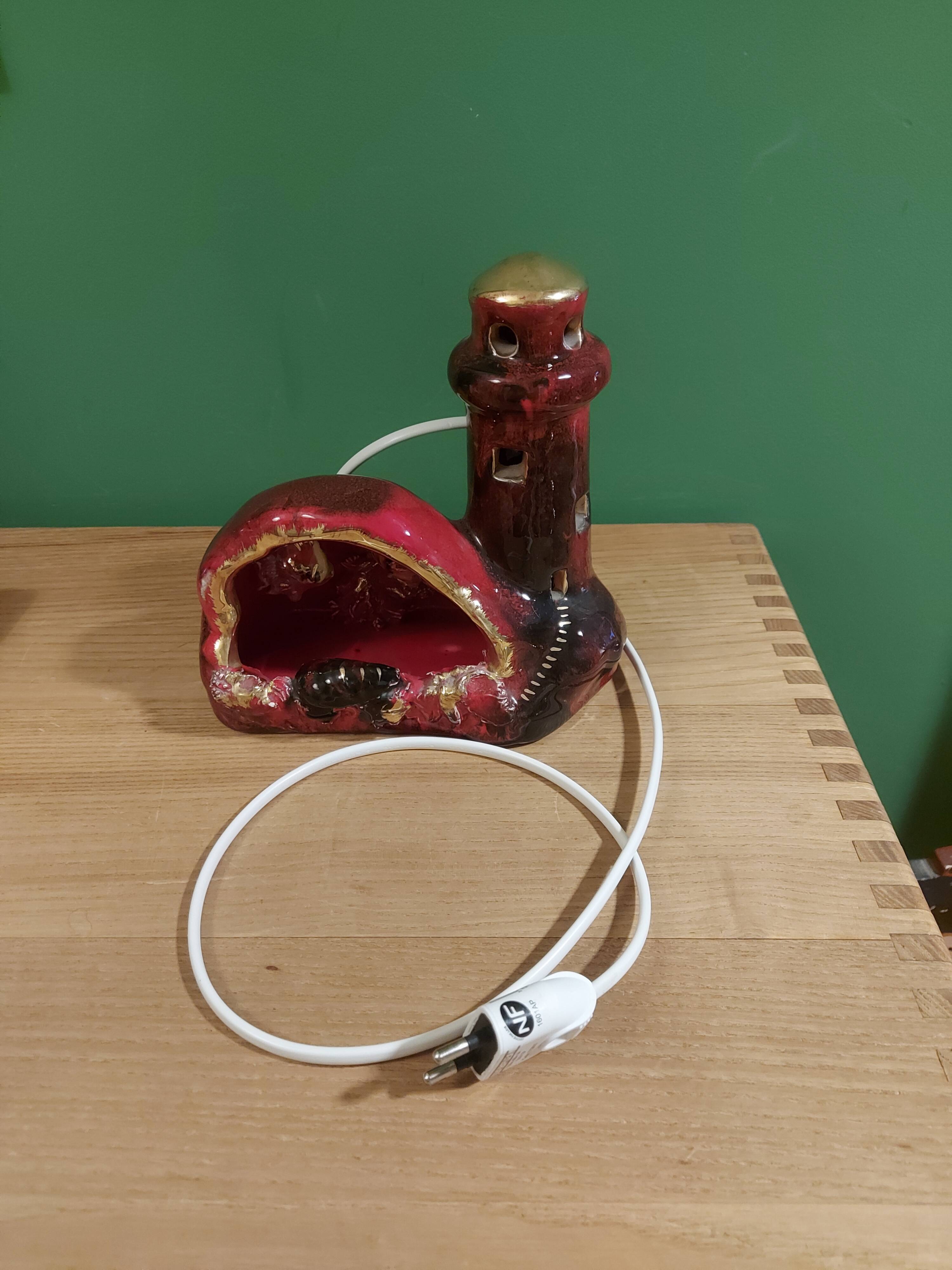 Vintage ceramic lamp in the shape of a lighthouse, Vallauris