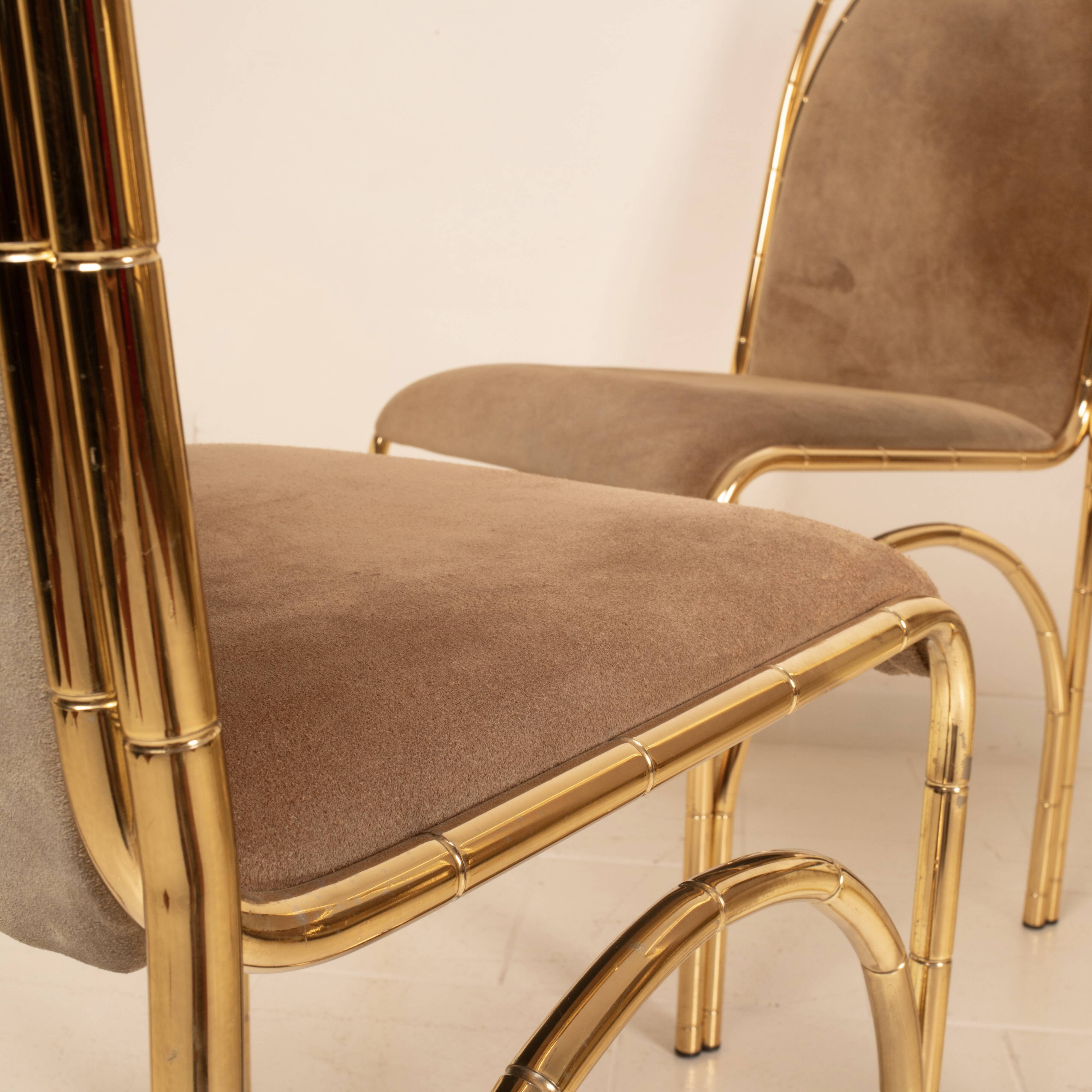 Chaises en daim et laiton 1970 Manufacture italienne