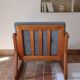 Scandinavian armchair teak Komfor blue-grey fabric 60's sled base