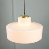 Mid-century Italian White Glass and Brass Pendant Lamp