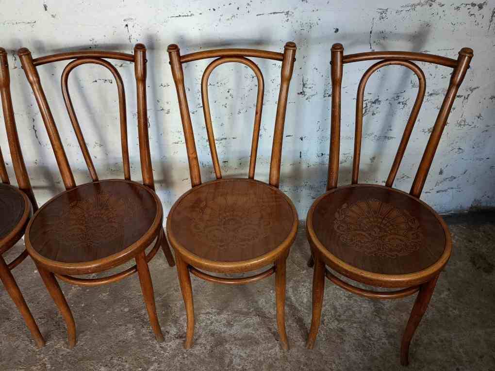 7 piroengraved bistro chairs from the beginning of the 20th century Fischel Baumann Luterma