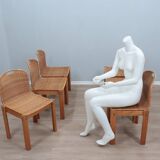 Curved wicker and wood chairs 1970s, set of 6