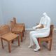 Chaises courbées en osier et bois années 1970, lot de 6