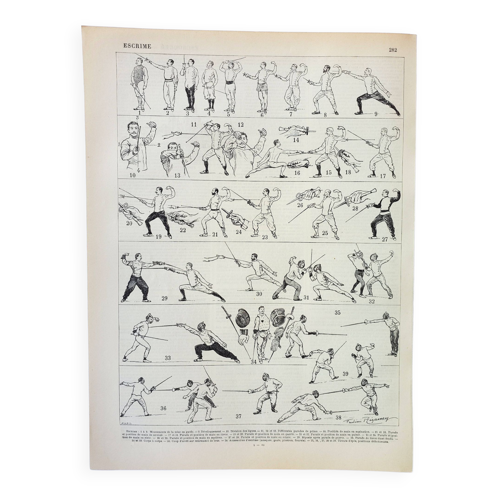 Old engraving 1898, Fencing, combat, sport, sword • Original and vintage lithograph