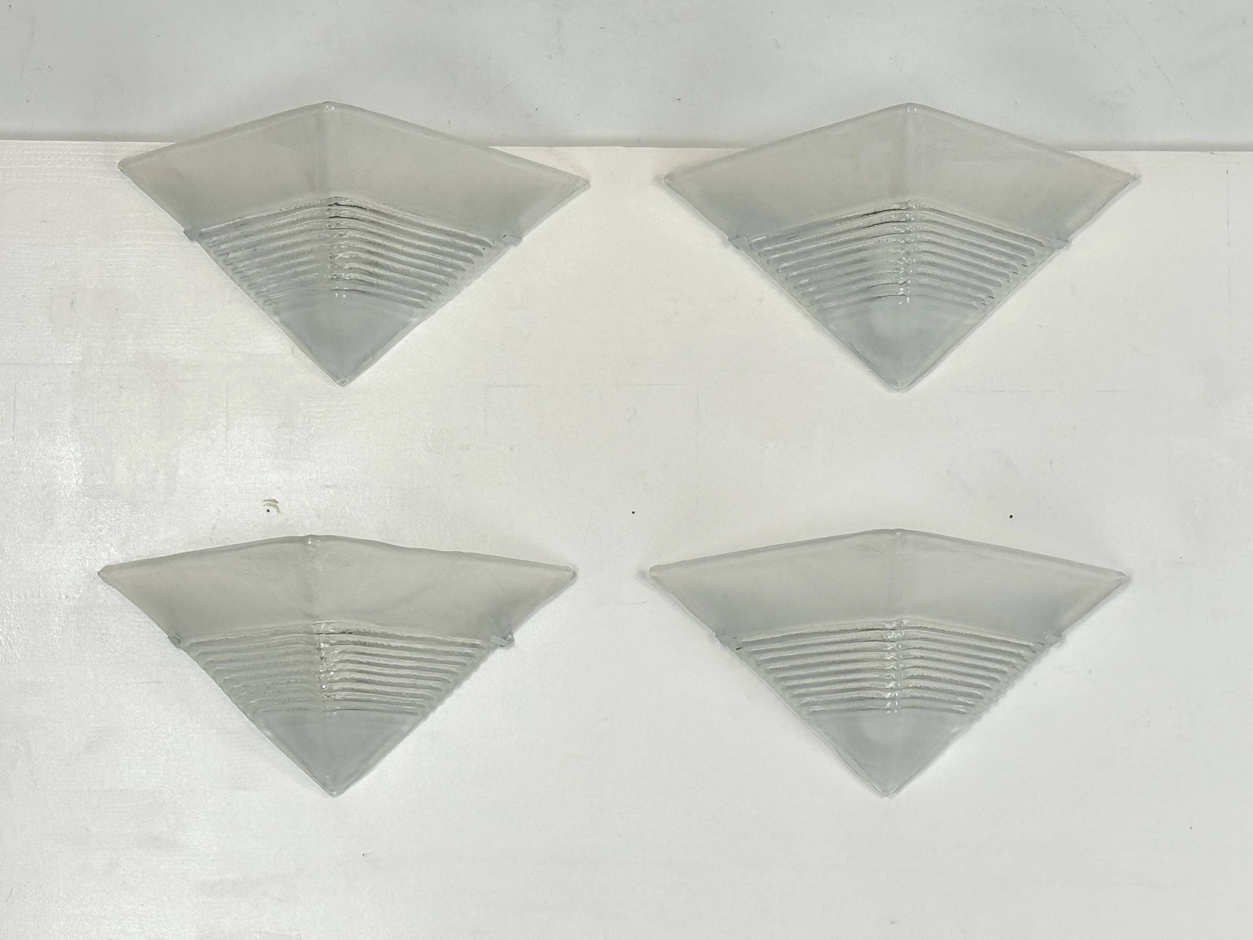 Postmodern Set of four large thick murano glass sconces by Mazzega. Italy 1980s