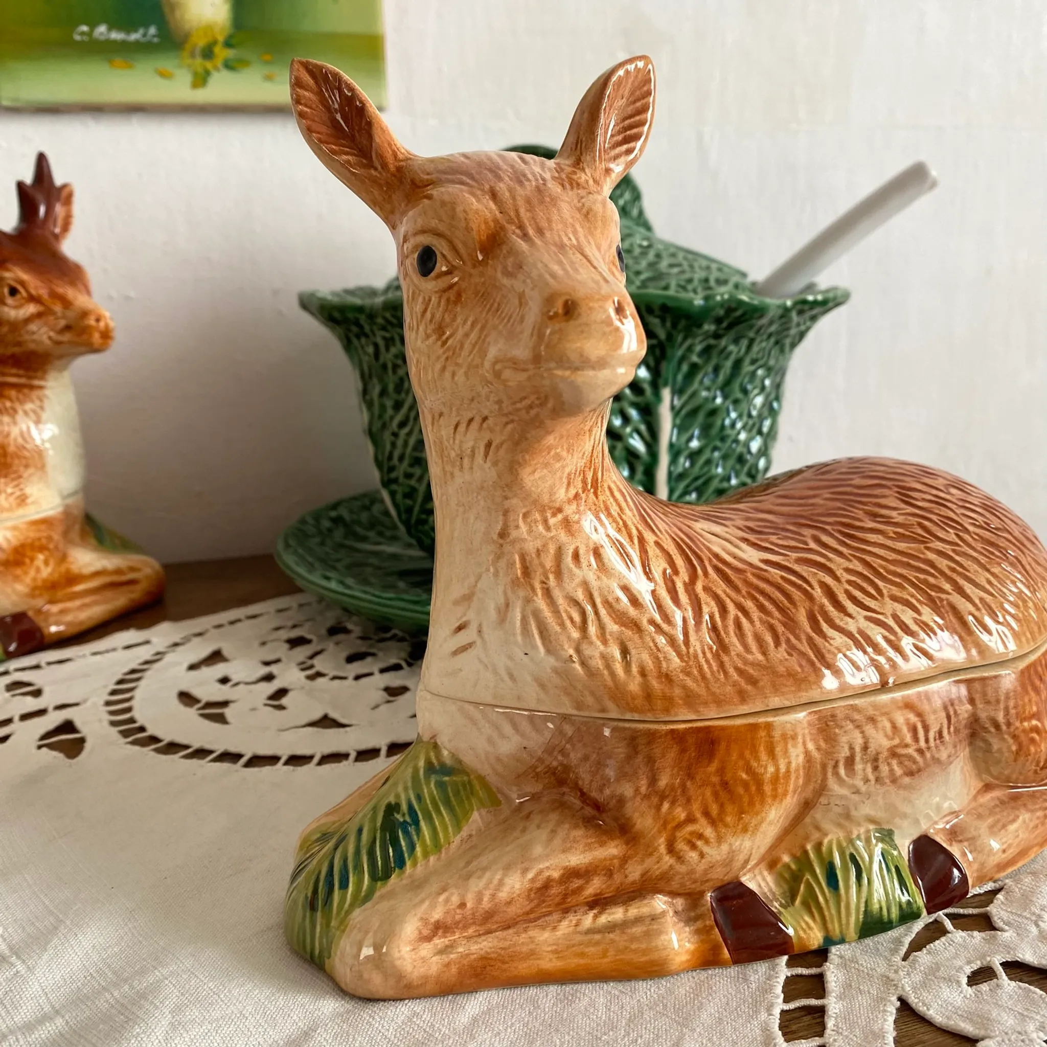 Zoomorphic terrine of a doe in earthenware by Michel Caugant