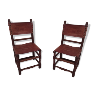 Paire de chaises cuir et chêne