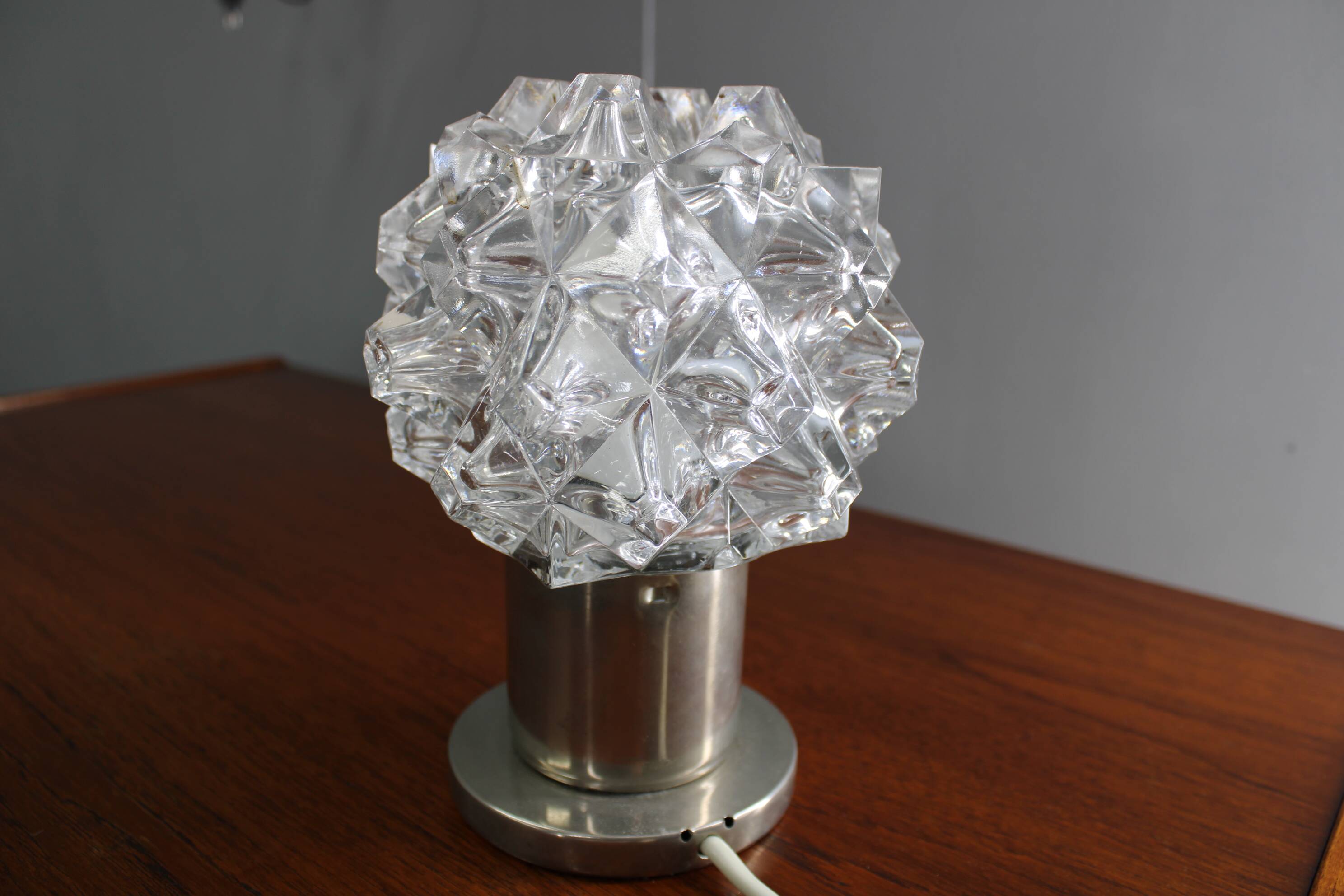 Mid Century Czech Crystal Glass Table Lamp, 1970s Chrome Base