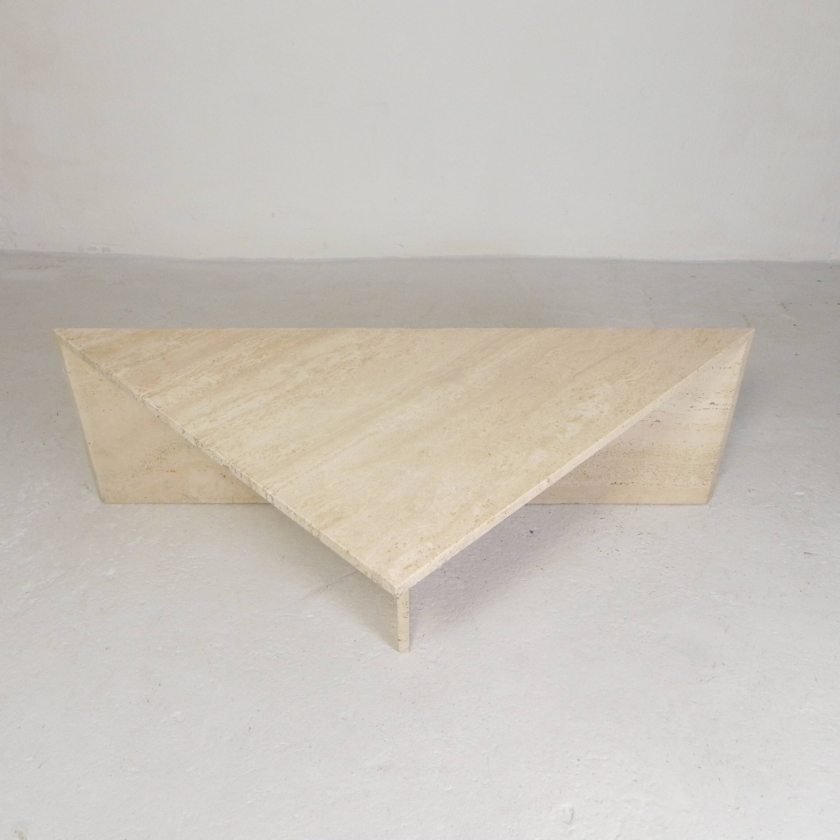 Mid-Century travertine coffee table with a triangular top, 1970s.
