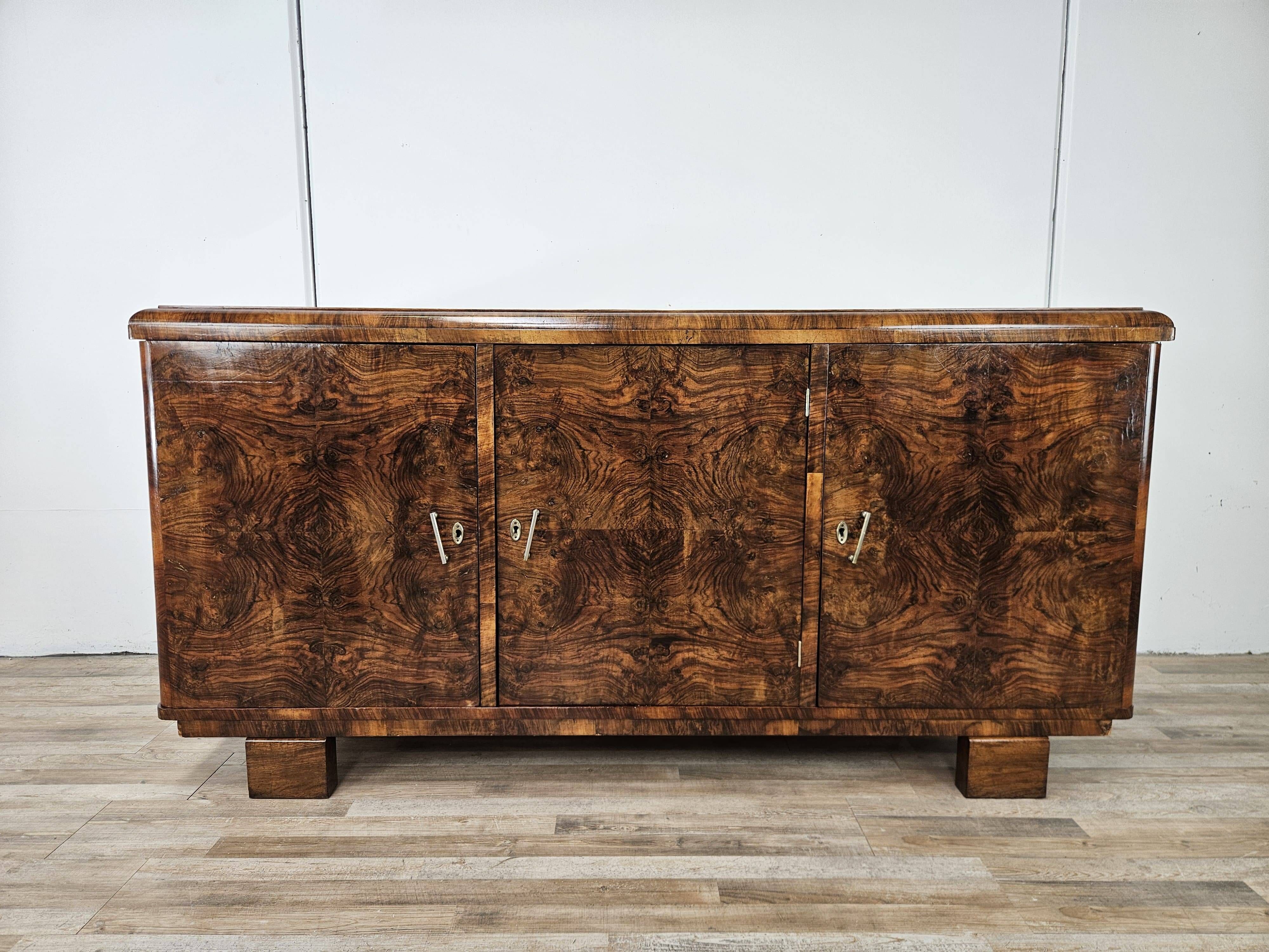 1940s Art Deco walnut sideboard with three doors