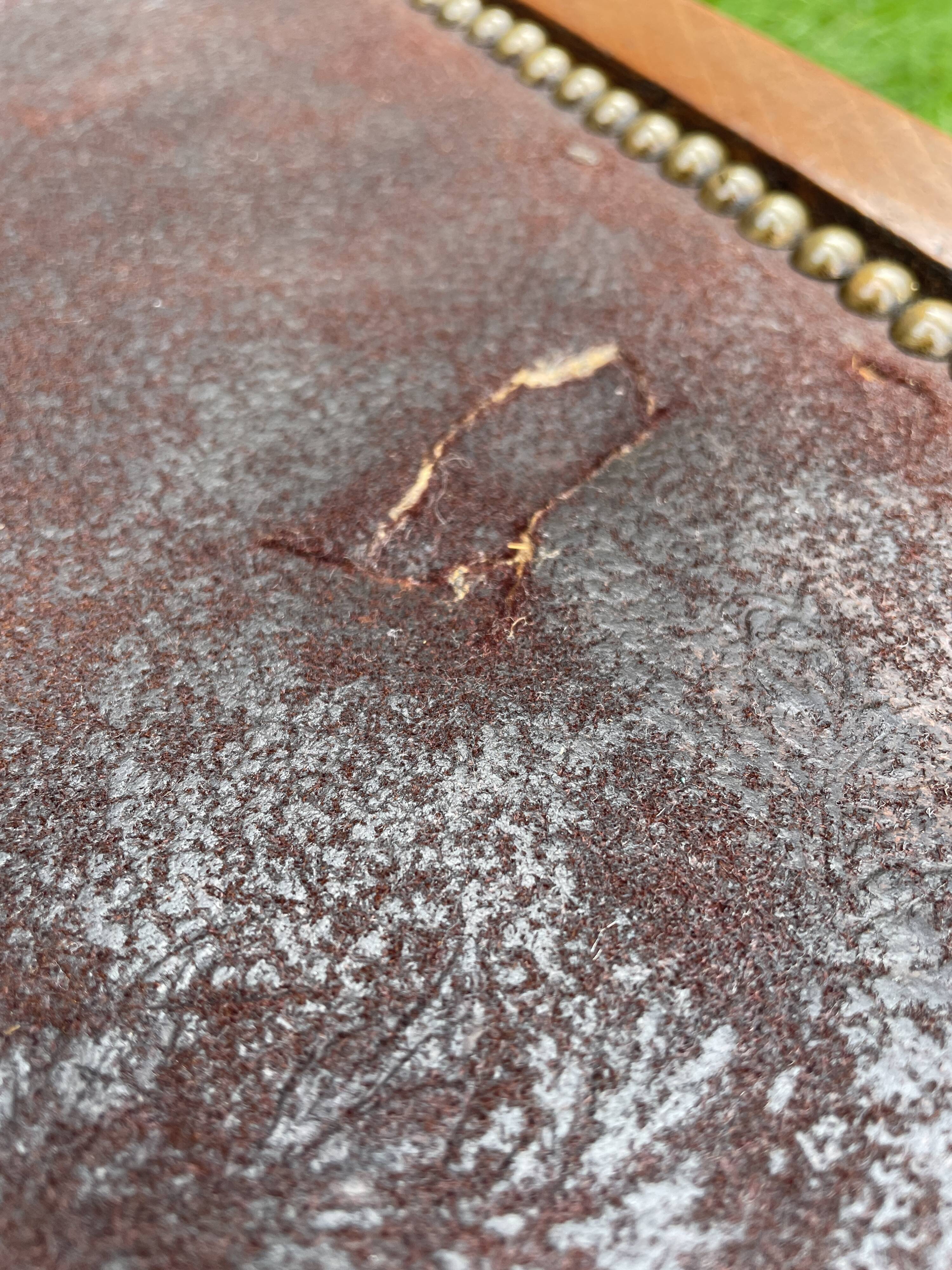 6 Louis XVI style chairs in solid beech and Cordovan leather, 1900