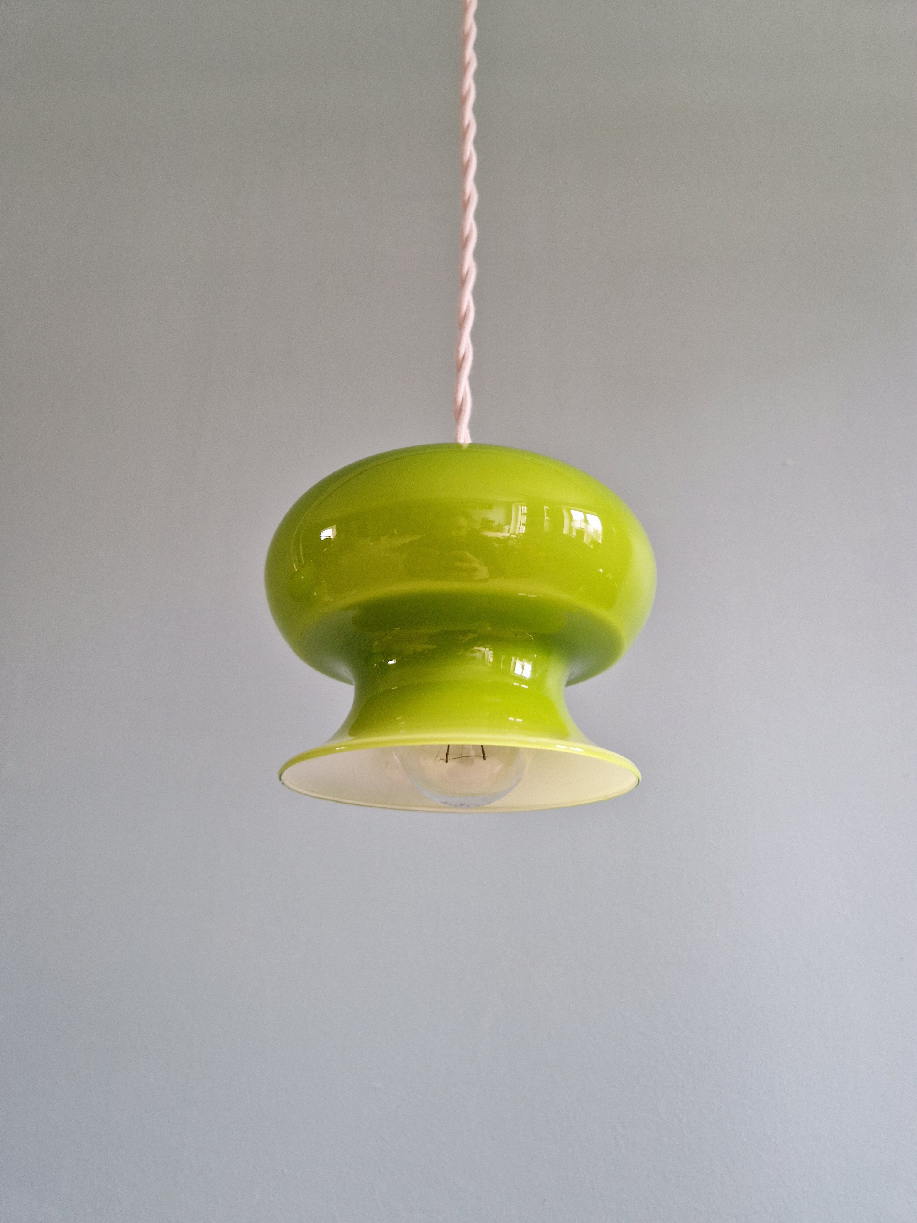 Vintage suspension trio in green opaline, 1960s-70s.