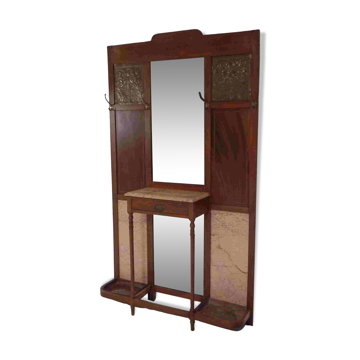 Standing Art Deco wall coat rack with mirrors and marble plates, 1930s