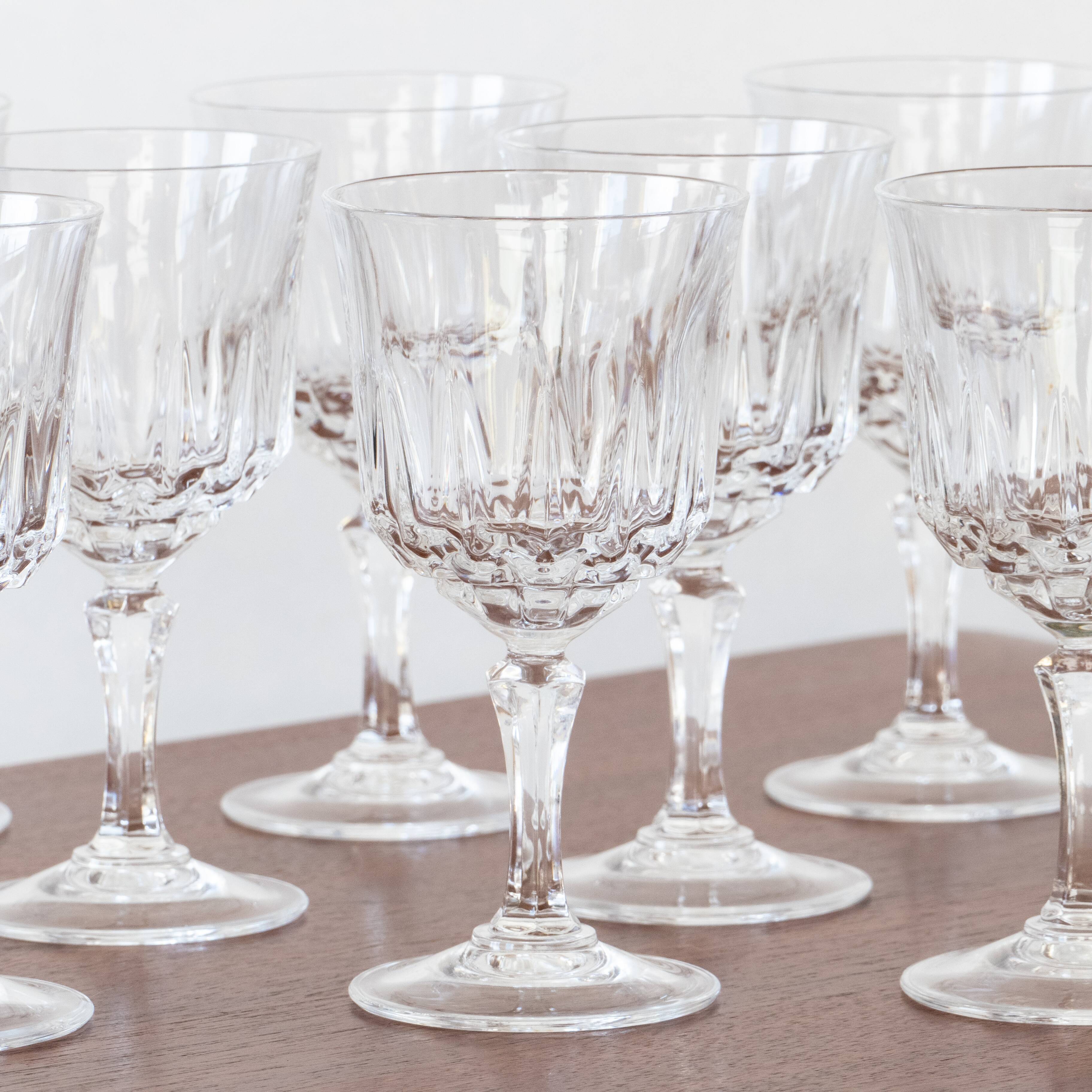 9 antique crystal stemmed glasses