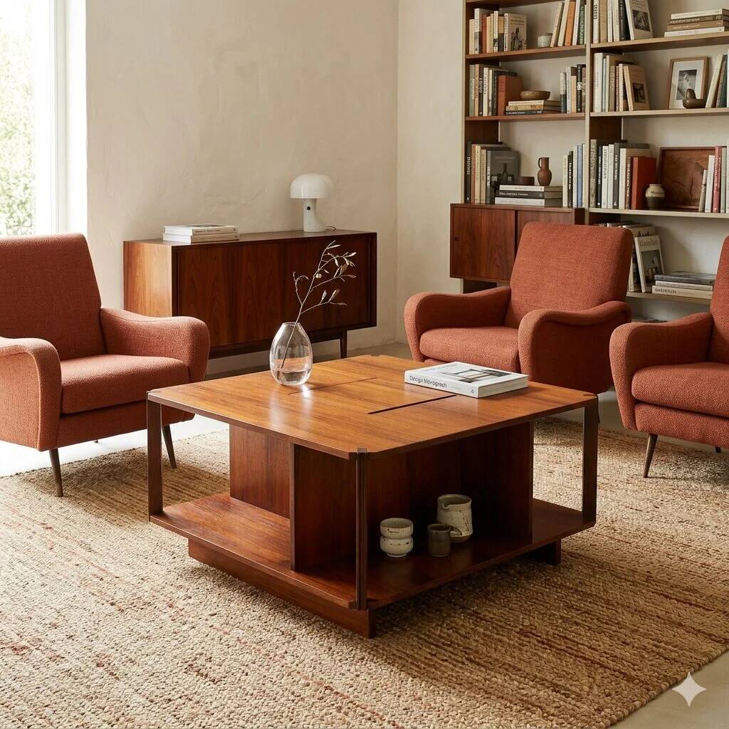 Square coffee table Arflex, vintage design by Marco Zanuso, 1960s.