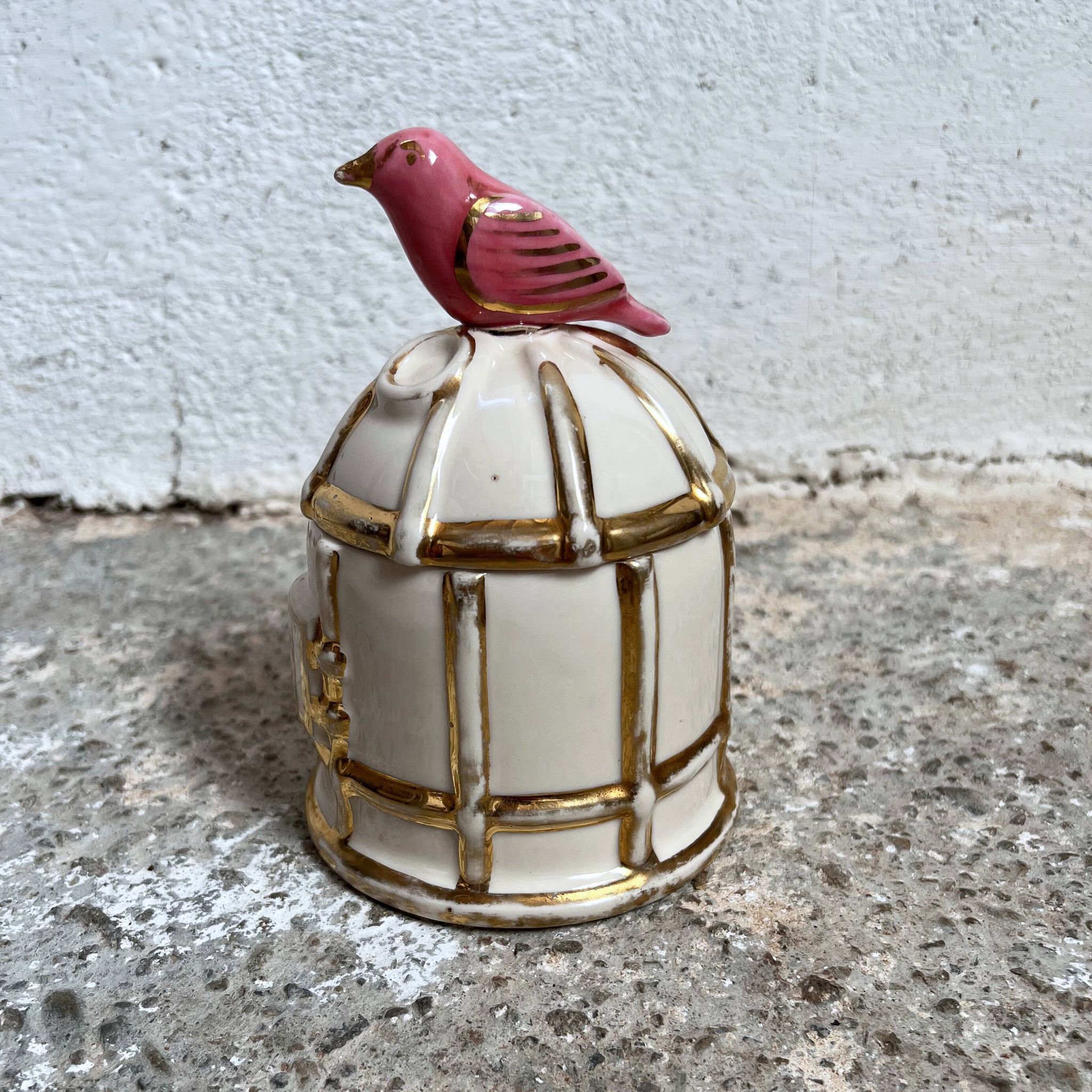 Bonbonnière cage oiseau céramique